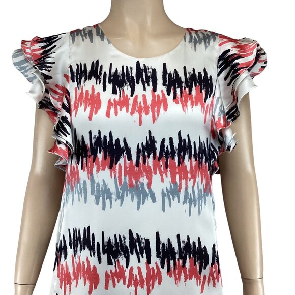 Jade Melody Tam Dress Size Small Ruffle‎ Sleeve Abstract Print White Black Red - Picture 6 of 8